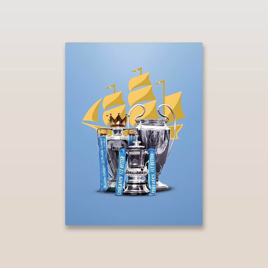 Manchester City Treble Metal Poster