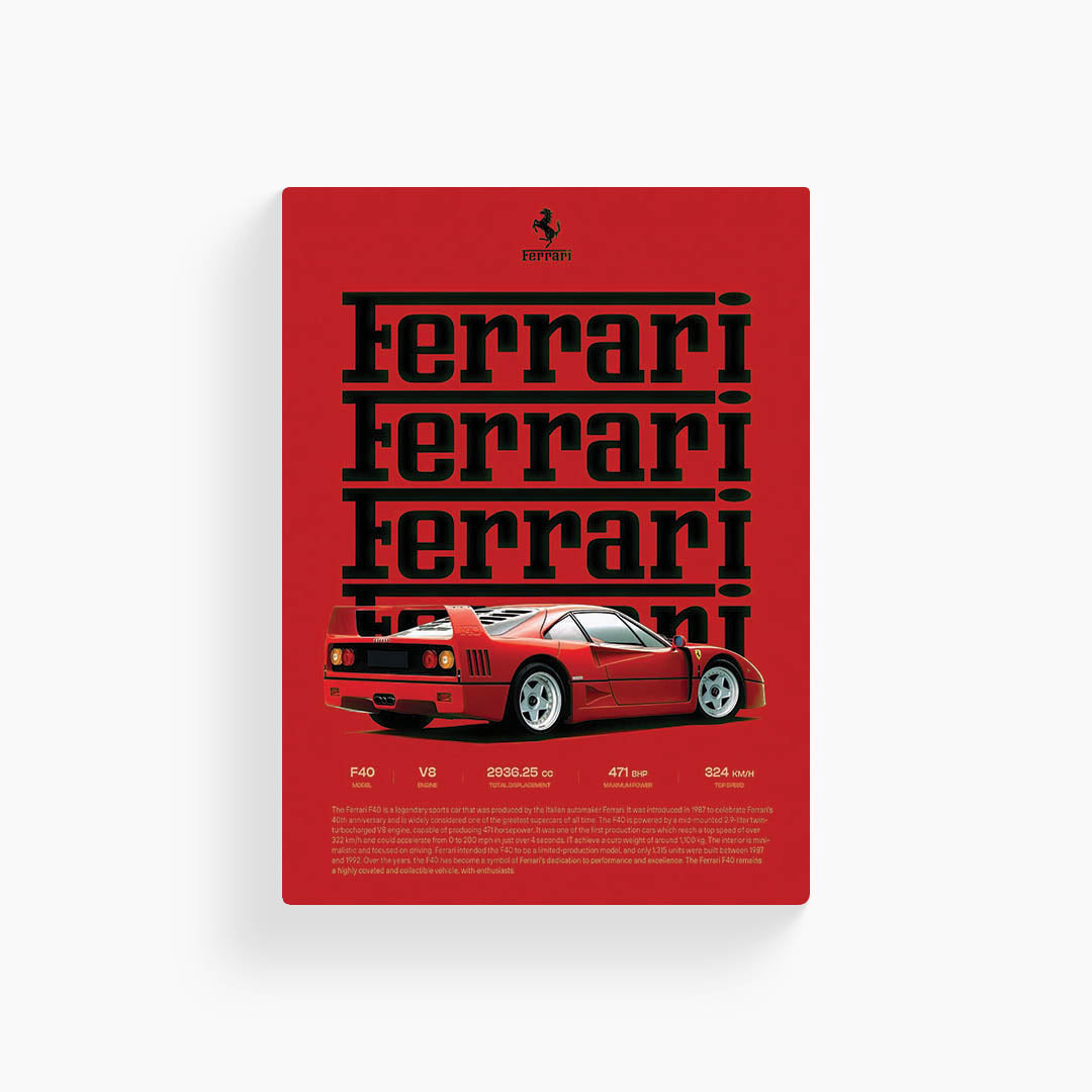 Ferrari F40 Spec Metal Poster