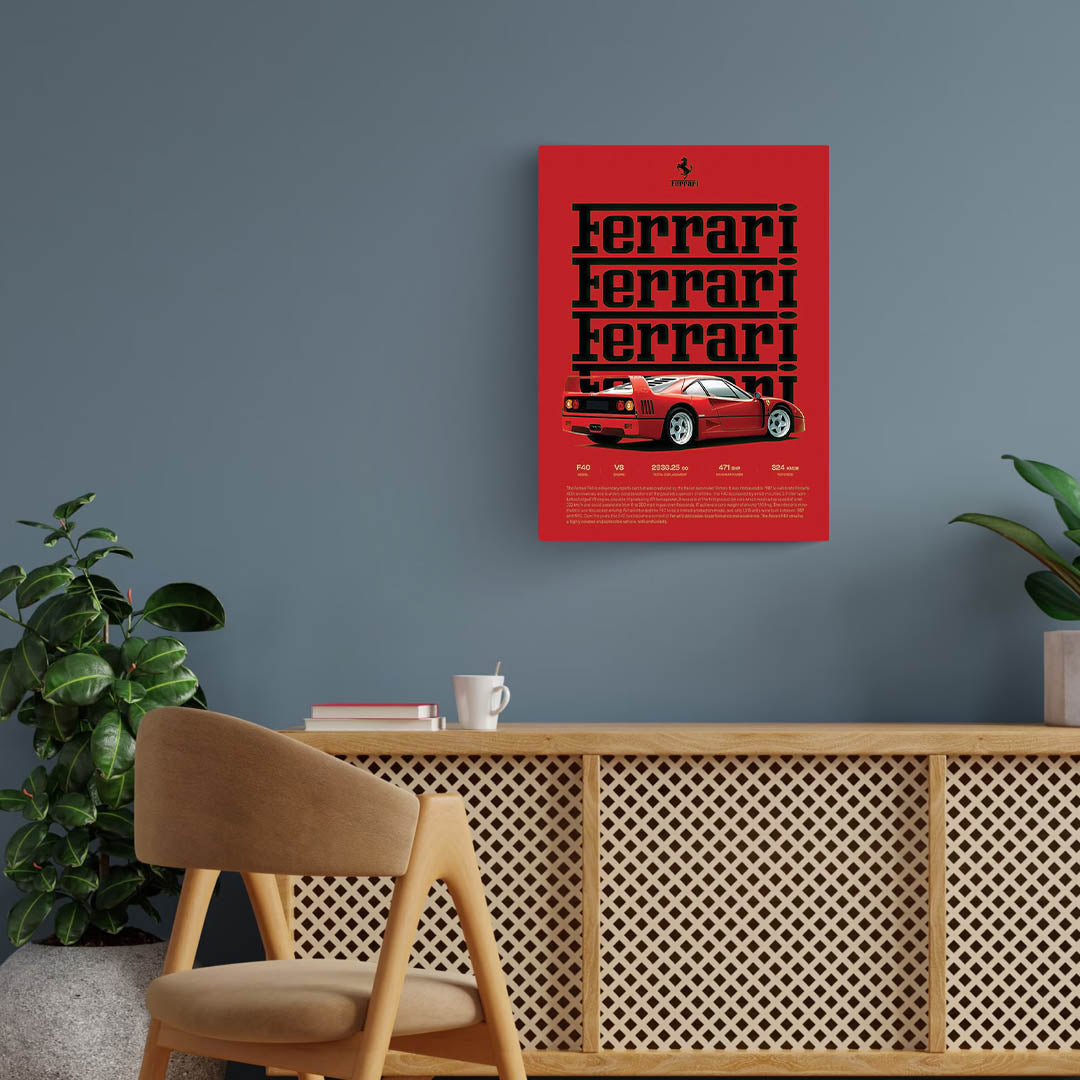 Ferrari F40 Spec Metal Poster