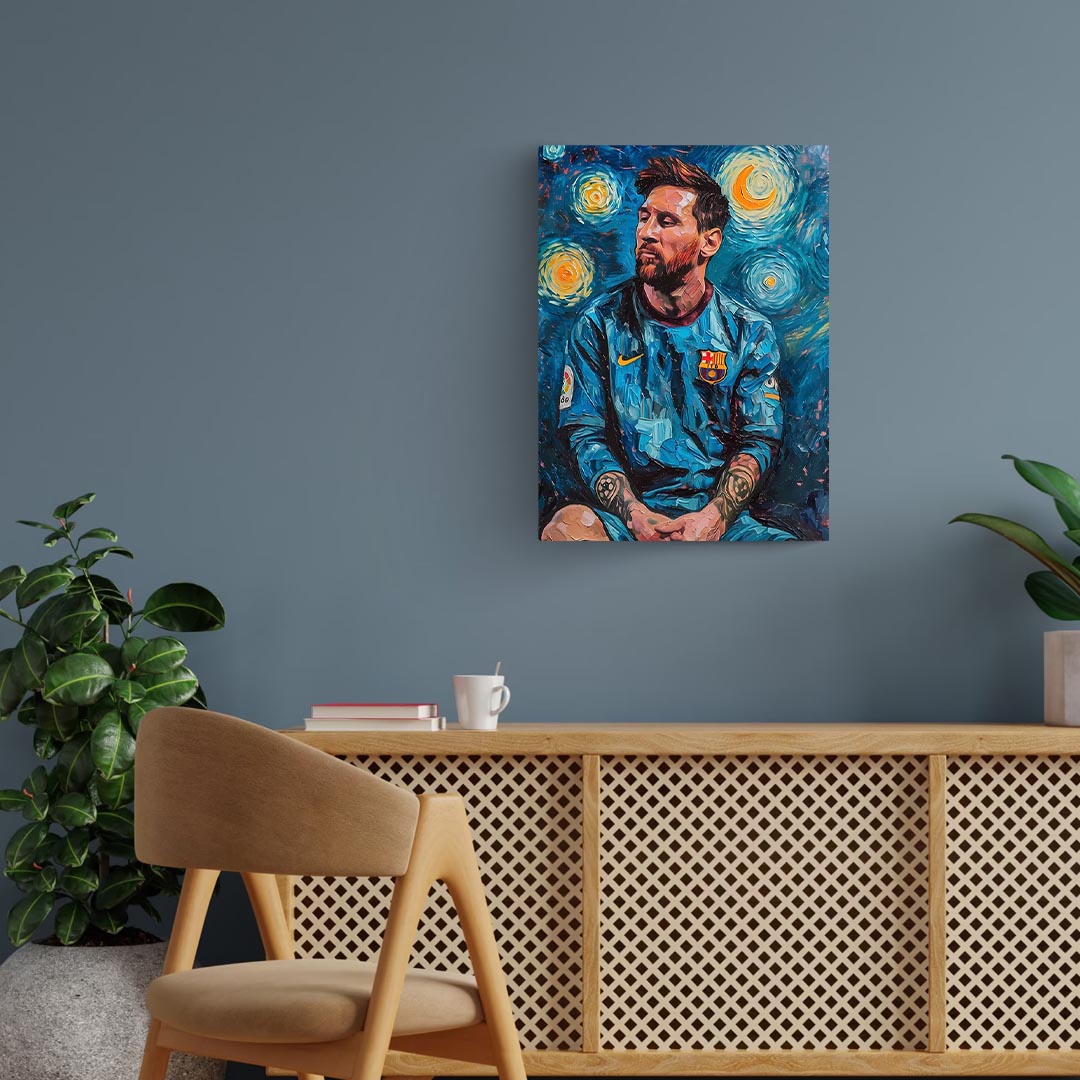 Messi Barcelona Van Gogh Style Poster